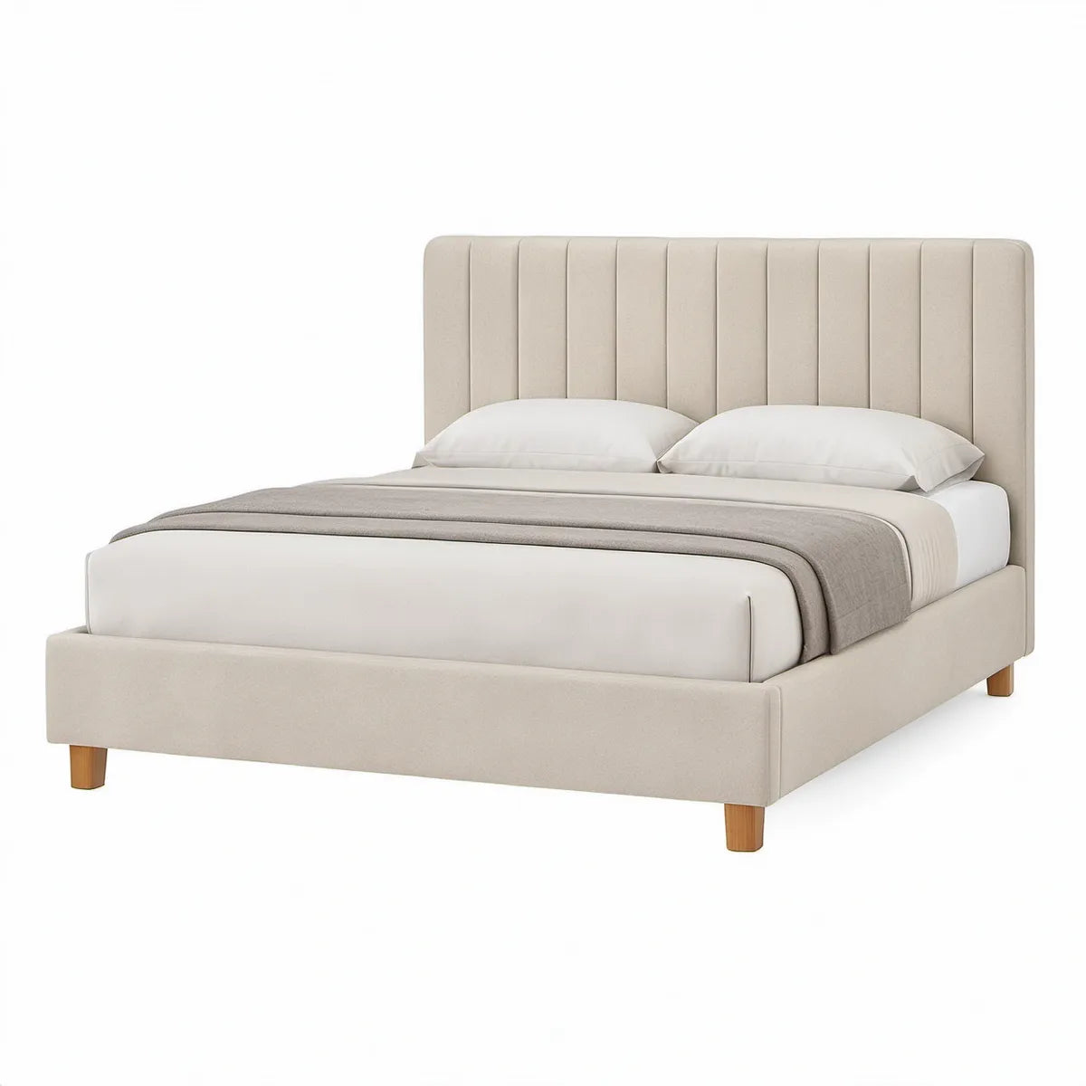 Polstret sengeramme med sengegavl, beige/natur, 160 x 200 cm