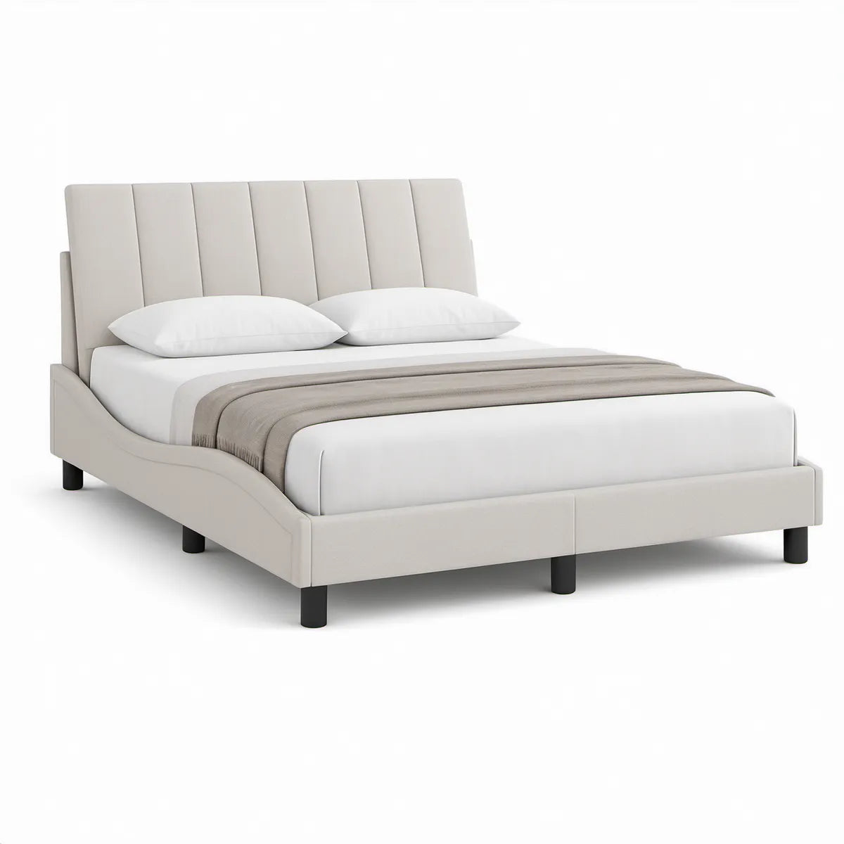 Polstret sengestel 160 x 200 cm i beige med sorte ben