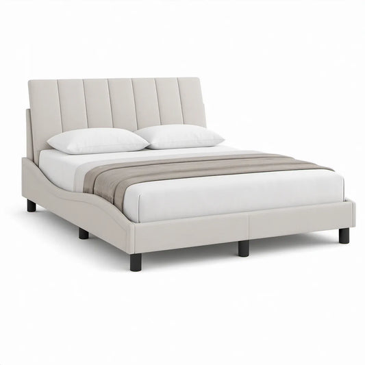 Polstret sengestel 160 x 200 cm i beige med sorte ben