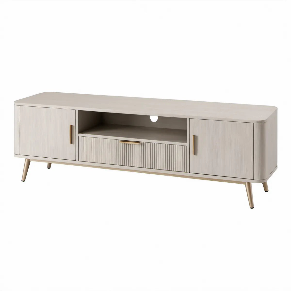 TV-bænk i beige MDF med guldfarvede detaljer, 180 x 40 x 55 cm